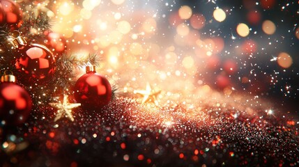 Festive Christmas backdrop with vibrant lights and ornaments