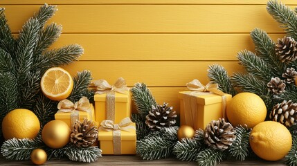 Christmas Gift Arrangement with Lemons and Pine