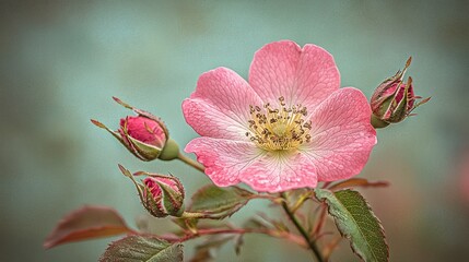 Delicate pink rose with buds