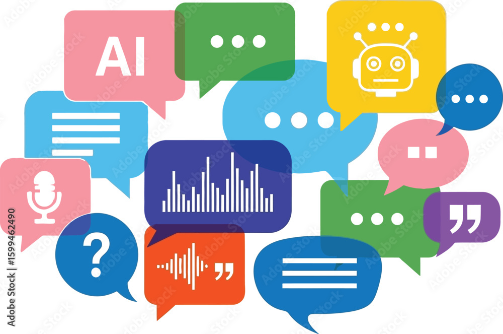 Poster ai chatbot concept illustration with speech bubbles for artificial intelligence and communication te