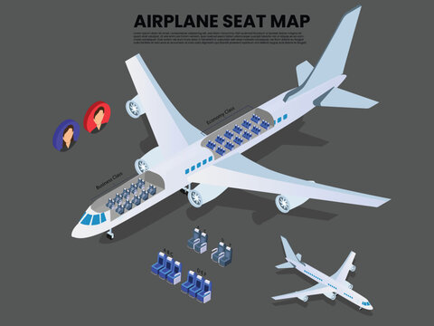 Fototapeta Airplane Seat Map Layout with Business and Economy Class 3d isometric vector illustration
