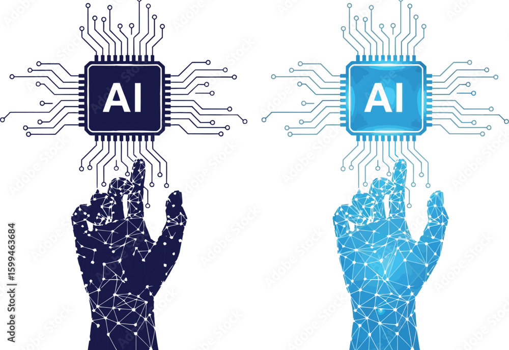 Aufkleber ai artificial intelligence technology concept hand touching chip futuristic innovation digital netwo