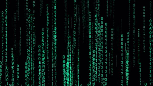 Combining raining binary code elements creates a matrix like falling numbers effect. Suitable for tech, programming, cybersecurity concepts visuals