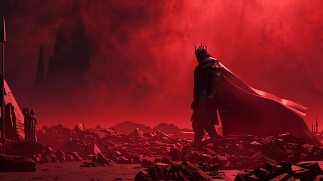 Dark epic portrait of Morgoth the first Dark Lord, imposing figure in black armor with iron crown, massive shadow silhouette, ominous red and black atmosphere, corrupted landscape background,