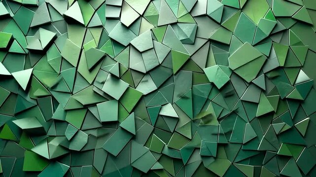 Geometric Green: Abstract Mosaic Art with Triangles and Trapezoids in Emerald Shades