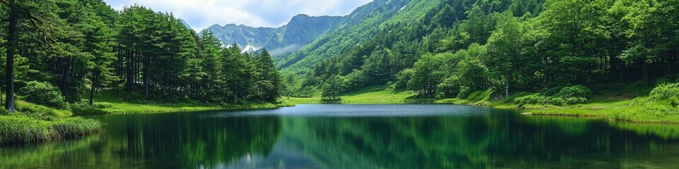 Fototapeta premium Serene waters mirroring the sky and surrounding nature.