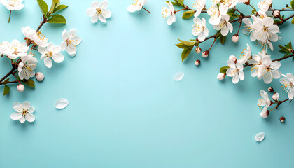 Spring blossoms with pastel blue background.