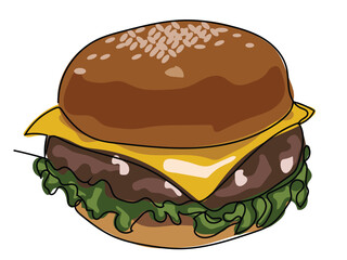 Hamburger in continuous line drawing style on a white background.