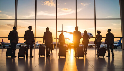 Sunset Airport Departure with Business Travelers.