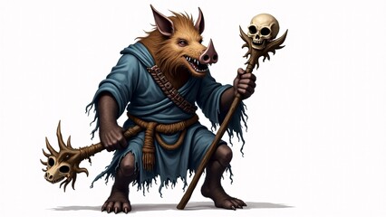 Fantasy Boar Shaman with Skull Staff