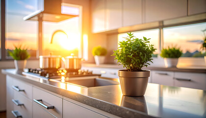 Sunset Kitchen Plants Modern Home.