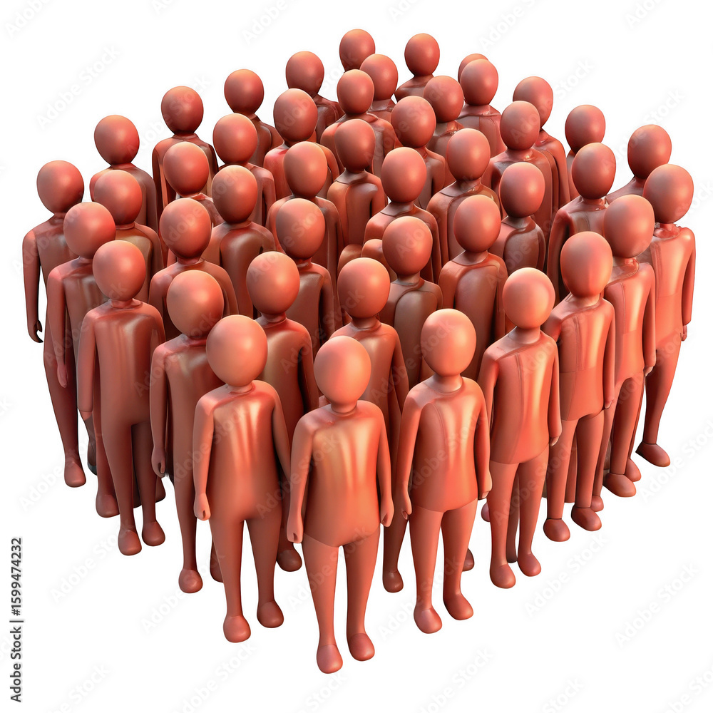 Poster large crowd of identical figures isolated on transparent background