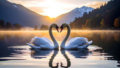 Swans Heart Lake Sunrise Alps.