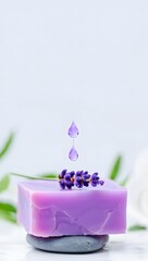 Soothing Lavender Soap with Floral Accent and Water Drops