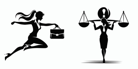 Business woman balancing worklife. Corporate Finance Cartoon Minimal Clipart Line Art Vector Illustration. Female professional achieving harmony between career and personal existence.