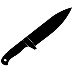 A sharp black silhouette of a kitchen knife with a pointed blade and a solid handle