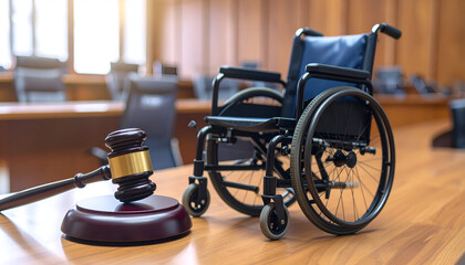 Wheelchair with Gavel, and Courtroom Justice.
