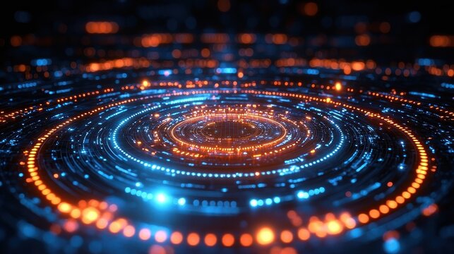 Abstract Digital Circular Lightscape: Futuristic Technology and Data Visualization