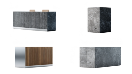 Exploring the diverse beauty of marble, four blocks showcasing unique textures and patterns.