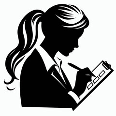 Business woman writing checklist. Corporate Finance Cartoon Minimal Clipart Line Art Vector Illustration. Female professional noting schedule project plan task jotting.