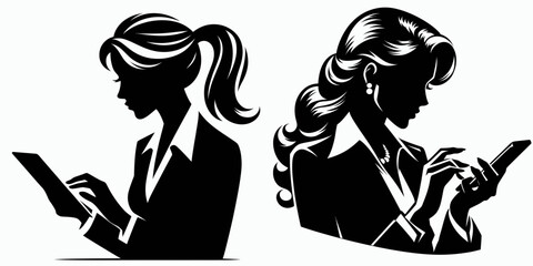 Business woman writing agenda. Corporate Finance Cartoon Minimal Clipart Line Art Vector Illustration. Female professional planning schedule organizing daily activity managing work.