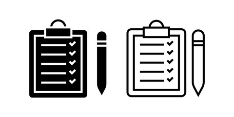 Checklist icon set. Simple Outline Checklist Clipboard with Pencil Task Complete Icon Symbol