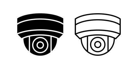 CCTV icon set. Minimalist line art illustration of a dome security camera or CCTV system