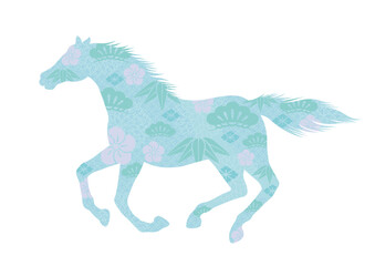 The Year Of The Horse Vector Zodiac Symbol Decorated With Japanese  Vintage Patterns Isolated On A White Background. 