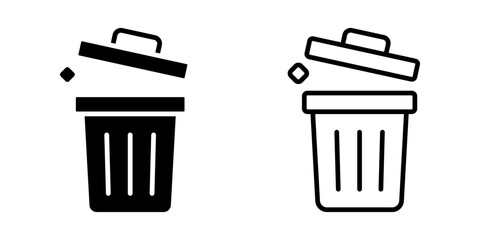 Trash Bin icon set. Simple Black and White Trashcan Line Art Icon Element