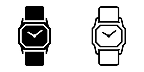 Watch icon set. Simple Outline Wristwatch Icon Set, Timepiece Symbol in Black and White