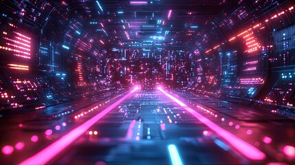 Futuristic neon light design background with glowing shapes, cyber interface, and digital concept illustration
