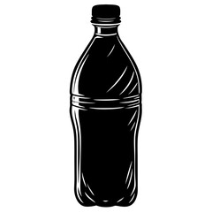 A black plastic bottle likely containing a beverage or water is shown isolated on a white background
