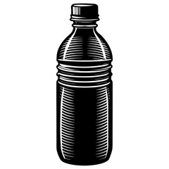 A black and white illustration of a plastic bottle commonly used for water or beverages shown in a studio