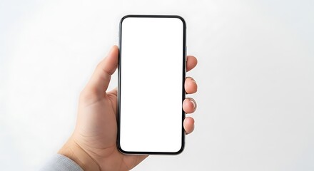 Hand Holding Phone with Blank White Screen