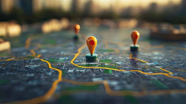Geospatial Digital Map With Location Pins Highlighting GPS Navigation, Travel, and Urban Planning - Powered by Adobe