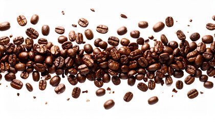 Glossy Roasted Coffee Beans with High Contrast on White Background