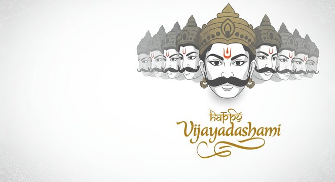 Illustration of Lord Rama victorious over Ravan in a festival setting, Generative ai
