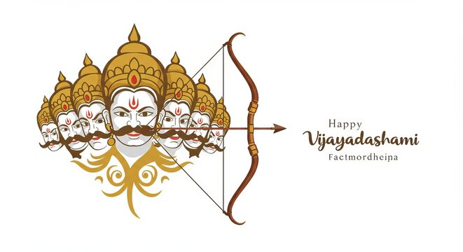Illustration of Lord Rama victorious over Ravan in a festival setting, Generative ai