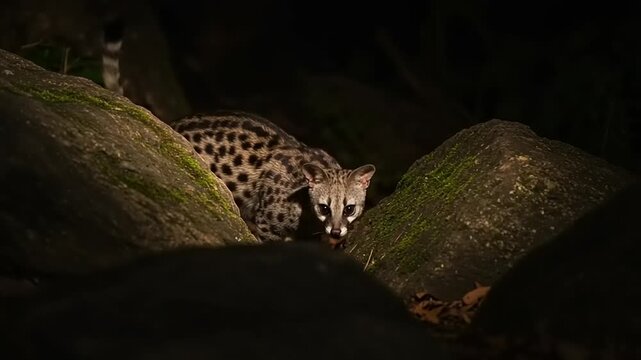 Spotted Genet in a Rocky Area