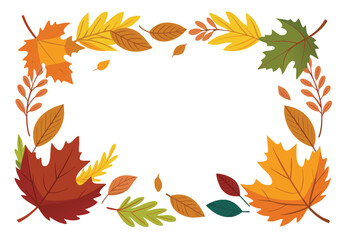 Seasonal Autumn Leaves Frame Border Vector Illustration for Clipart