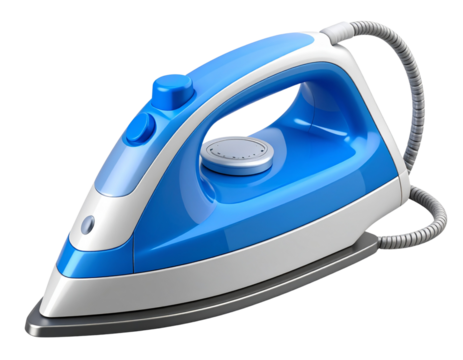 3D Isometric Steam Iron with Power Cord PNG