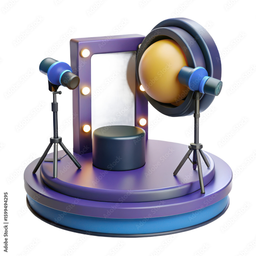 Fototapete studio setup with lights and stage for product photography and video production rendering illustrati
