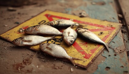Freshly Caught Small Fish on Rustic Painted Board