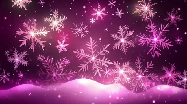 Magical Winter Wonderland: Purple Snowflakes Falling in a Dreamy Scene