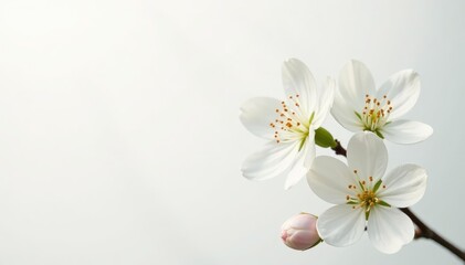 Obraz premium Delicate white blossoms against pure white backdrop , studio, white background, fragile