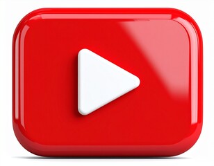 Glossy red button with a white play icon, resembling a media platform logo.