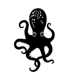 Black and white line art illustration of a cute octopus with big eyes, perfect for marine-themed designs, logos, educational content, or ocean graphics