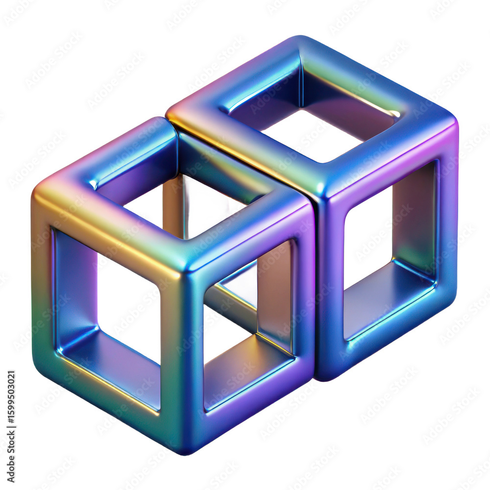 Fototapete iridescent cube design isometric rendering for graphic design and abstract art background one hundre