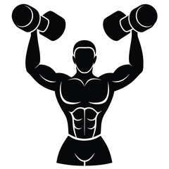 Muscular man lifting dumbbells silhouette fitness