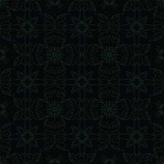 Emerald Green Geometric Floral Seamless Pattern on Black Background – Elegant Vector Design for Wallpaper, Tiles, and Fabric